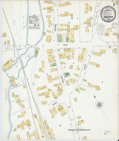 Sanborn Fire Insurance Map from Danforth, Washignton County, Maine (1900), Sheet #0001 - Complete Map Set gallery image, historic Sanborn map, vintage wall art, Maine Maine