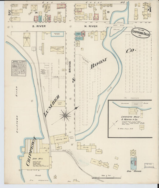 Sanborn Fire Insurance Map from Chippewa Falls, Chippewa County, Wisconsin (1883), Sheet #0004 - Historic Sanborn Fire Insurance Map Print, vintage old map wall art, antique decor, genealogy gift, Wisconsin Wisconsin map