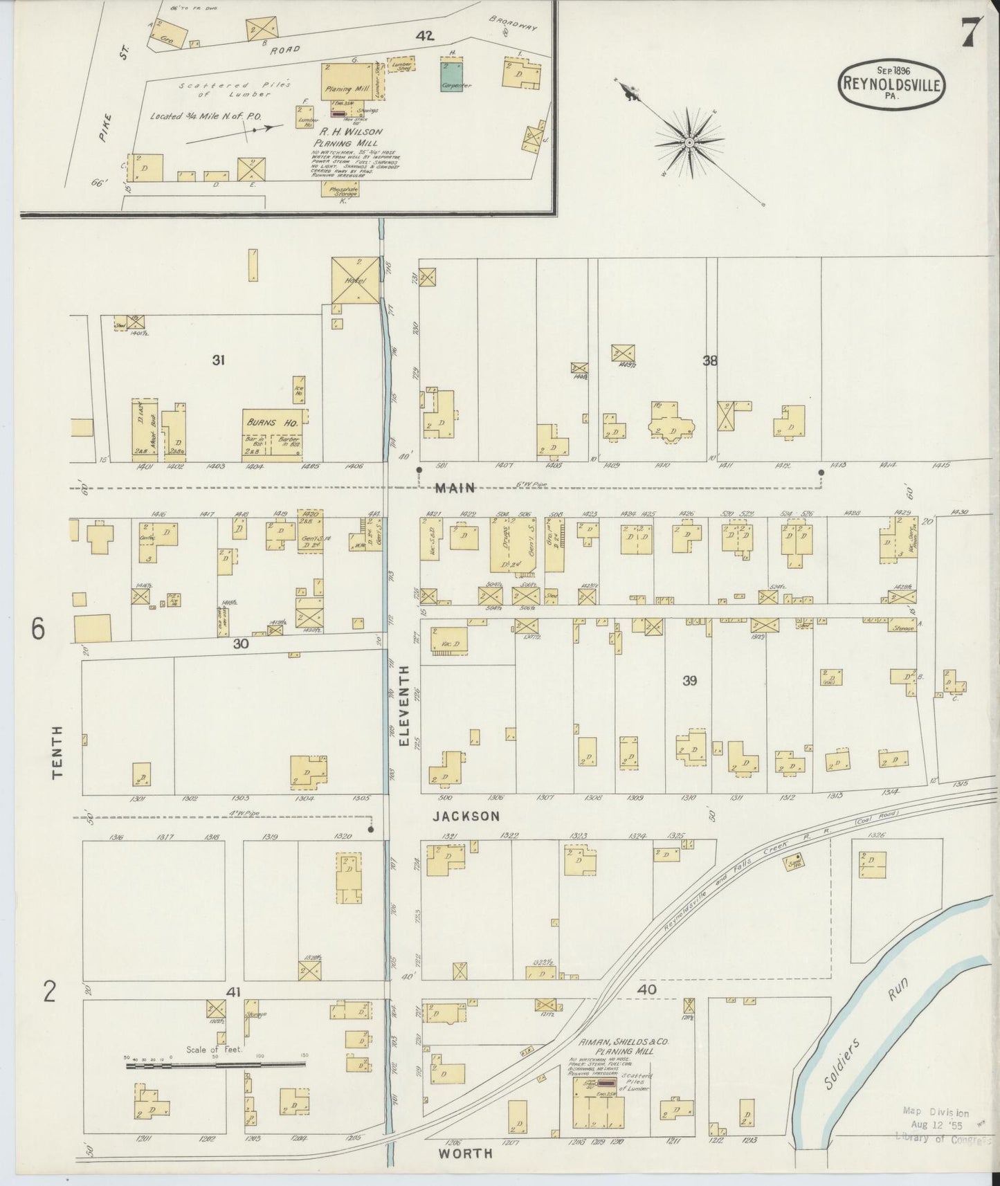 Sanborn Fire Insurance Map from Reynoldsville, Jefferson County, Pennsylvania (1896), Sheet #0007 - Complete Map Set gallery image, historic Sanborn map, vintage wall art, Pennsylvania Pennsylvania