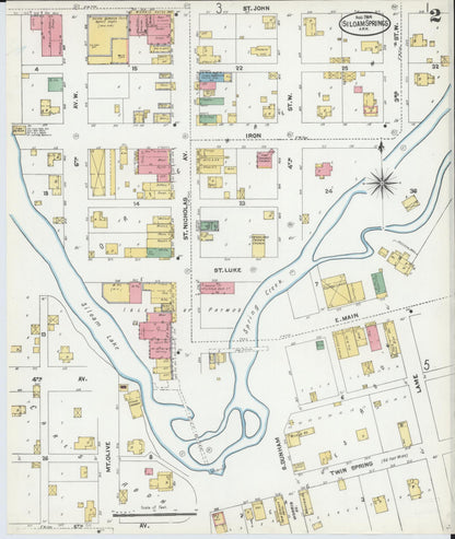 Sanborn Fire Insurance Map from Siloam Springs, Benton County, Arkansas (1904), Sheet #0002 - Complete Map Set gallery image, historic Sanborn map, vintage wall art, Arkansas Arkansas