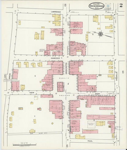 Sanborn Fire Insurance Map from Rockingham, Richmond County, North Carolina (1918), Sheet #0002 - Complete Map Set gallery image, historic Sanborn map, vintage wall art, North Carolina North Carolina