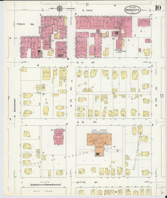 Sanborn Fire Insurance Map from Monmouth, Warren County, Illinois (1913), Sheet #0010 - Historic Sanborn Fire Insurance Map Print, vintage old map wall art, antique decor, genealogy gift, Illinois Illinois map
