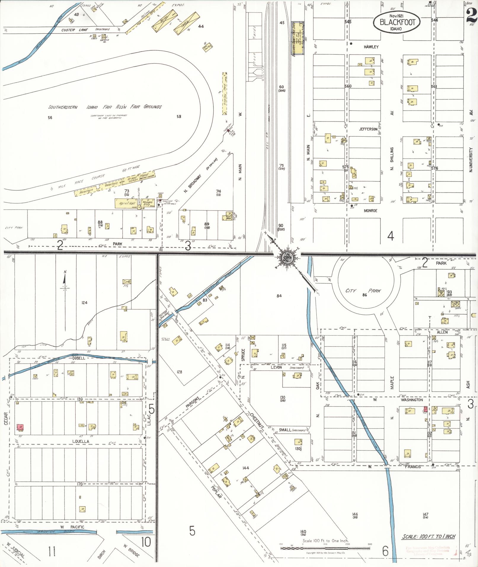 Sanborn Fire Insurance Map from Blackfoot, Bingham County, Idaho (1921), Sheet #0002 - Historic Sanborn Fire Insurance Map Print, vintage old map wall art, antique decor, genealogy gift, Idaho Idaho map