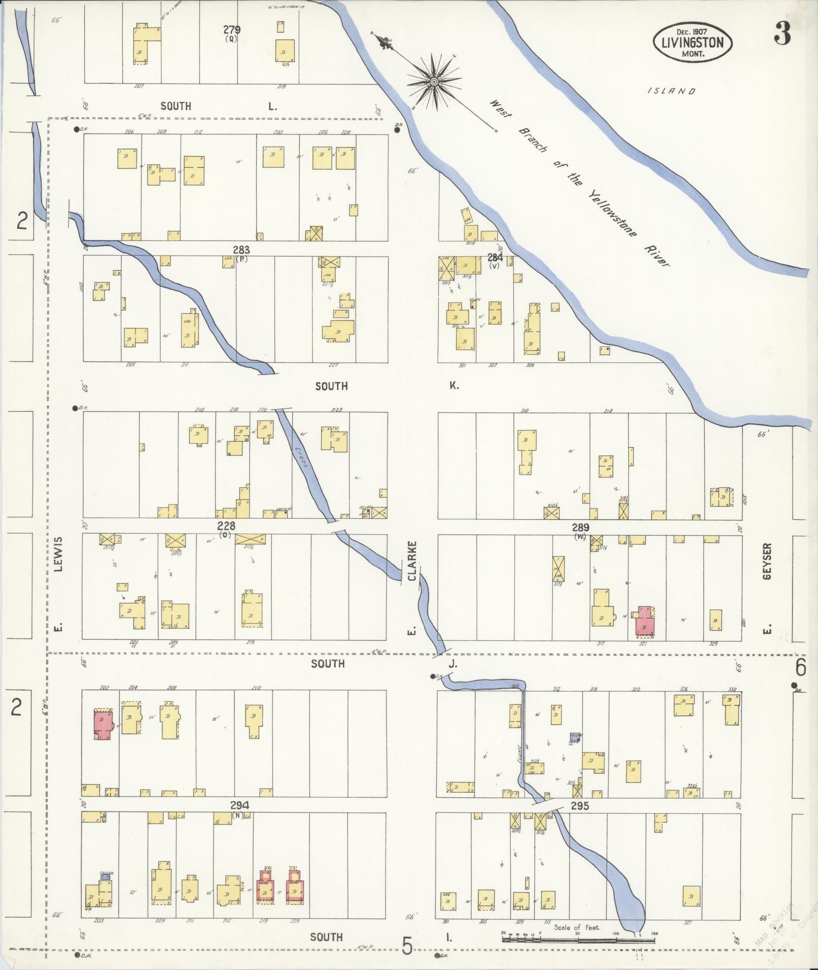 Sanborn Fire Insurance Map from Livingston, Park County, Montana (1907), Sheet #0003 - Complete Map Set gallery image, historic Sanborn map, vintage wall art, Montana Montana