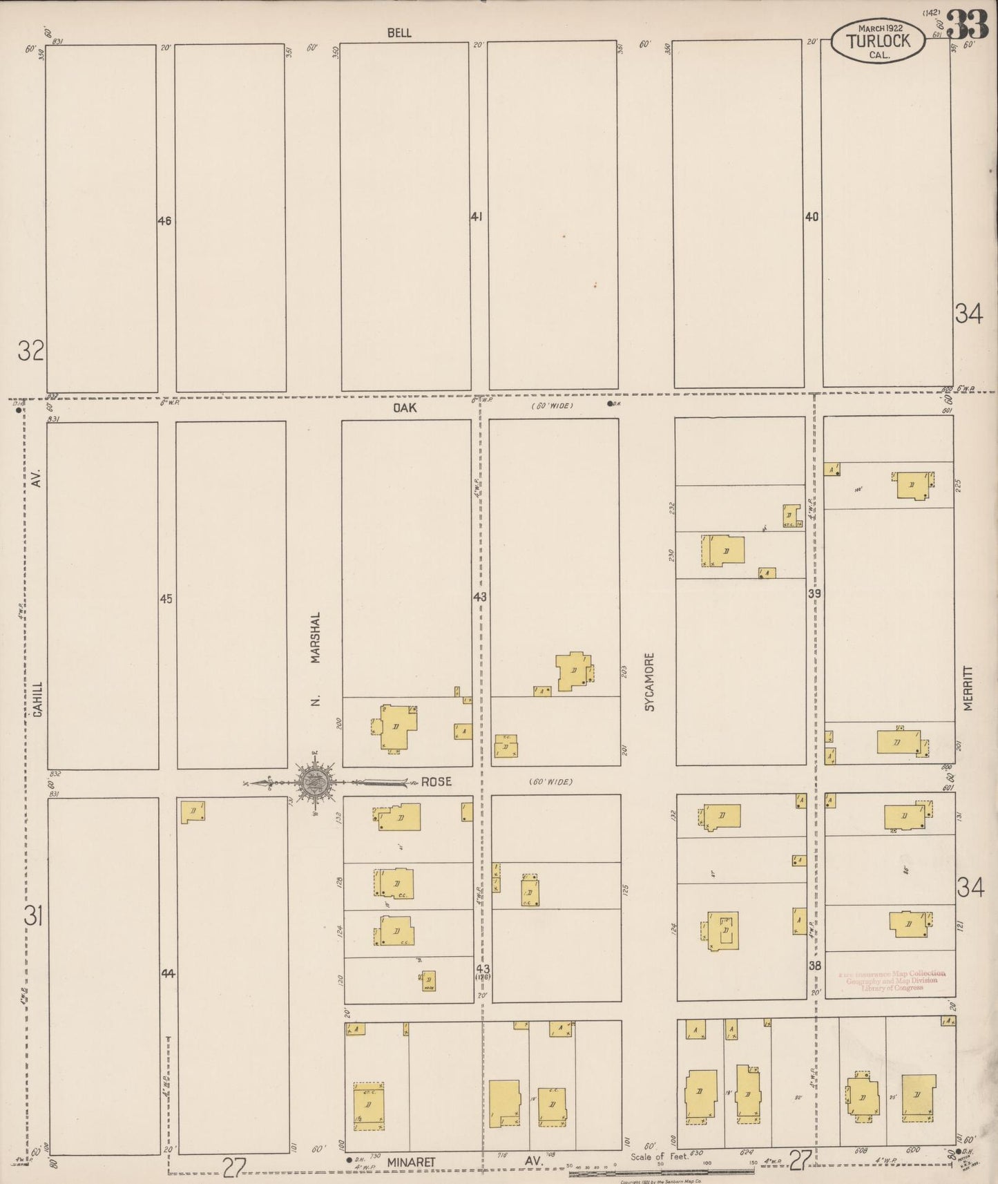 Sanborn Fire Insurance Map from Turlock, Stanislaus County, California (1922), Sheet #0033 - Complete Map Set gallery image, historic Sanborn map, vintage wall art, California California