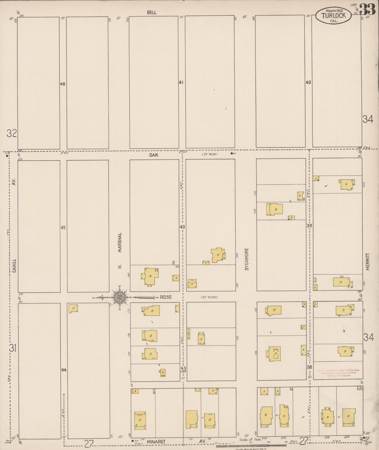 Sanborn Fire Insurance Map from Turlock, Stanislaus County, California (1922), Sheet #0033 - Complete Map Set gallery image, historic Sanborn map, vintage wall art, California California