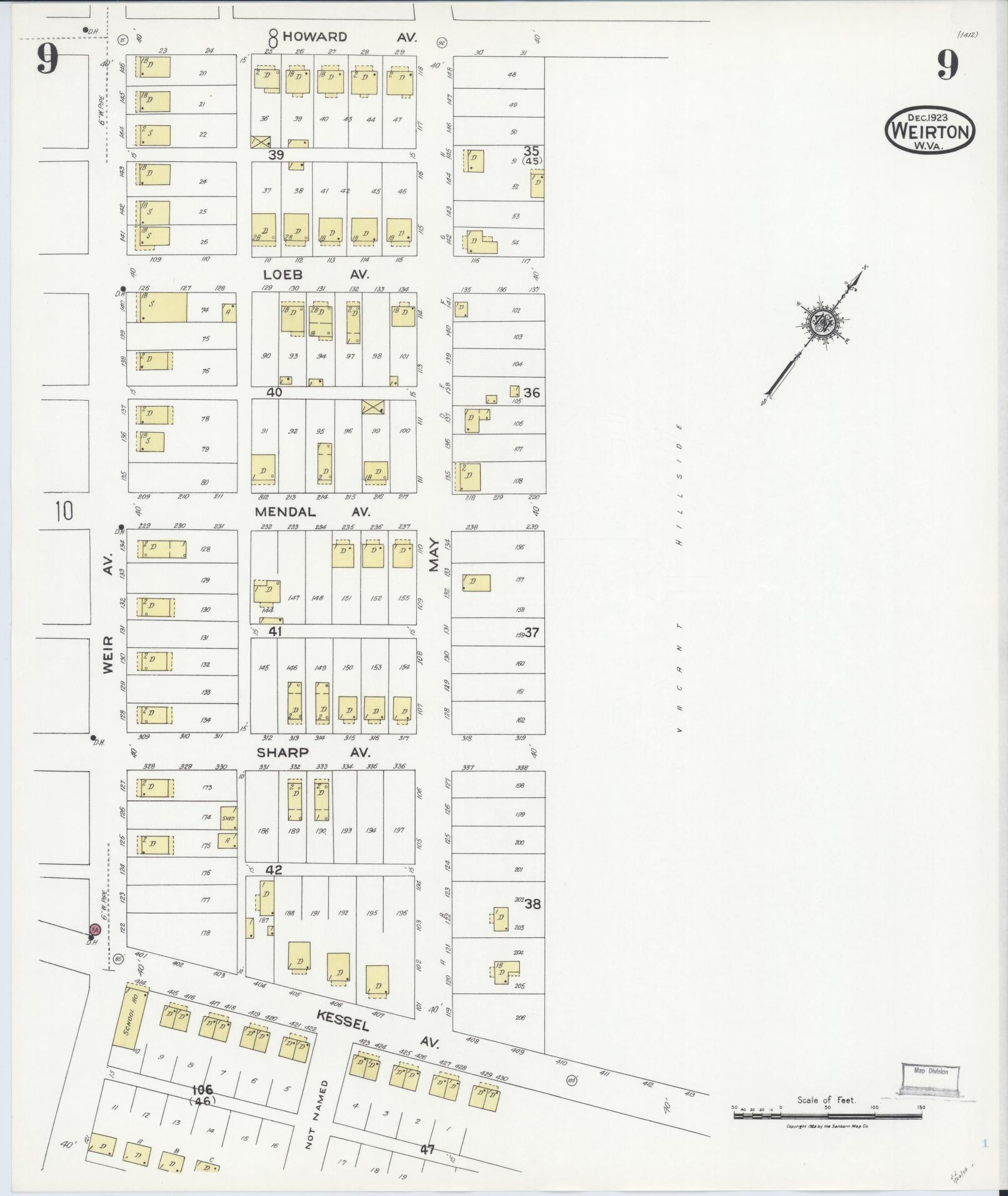 Sanborn Fire Insurance Map from Weirton, Hancock County, West Virginia (1923), Sheet #0009 - Complete Map Set gallery image, historic Sanborn map, vintage wall art, West Virginia West Virginia