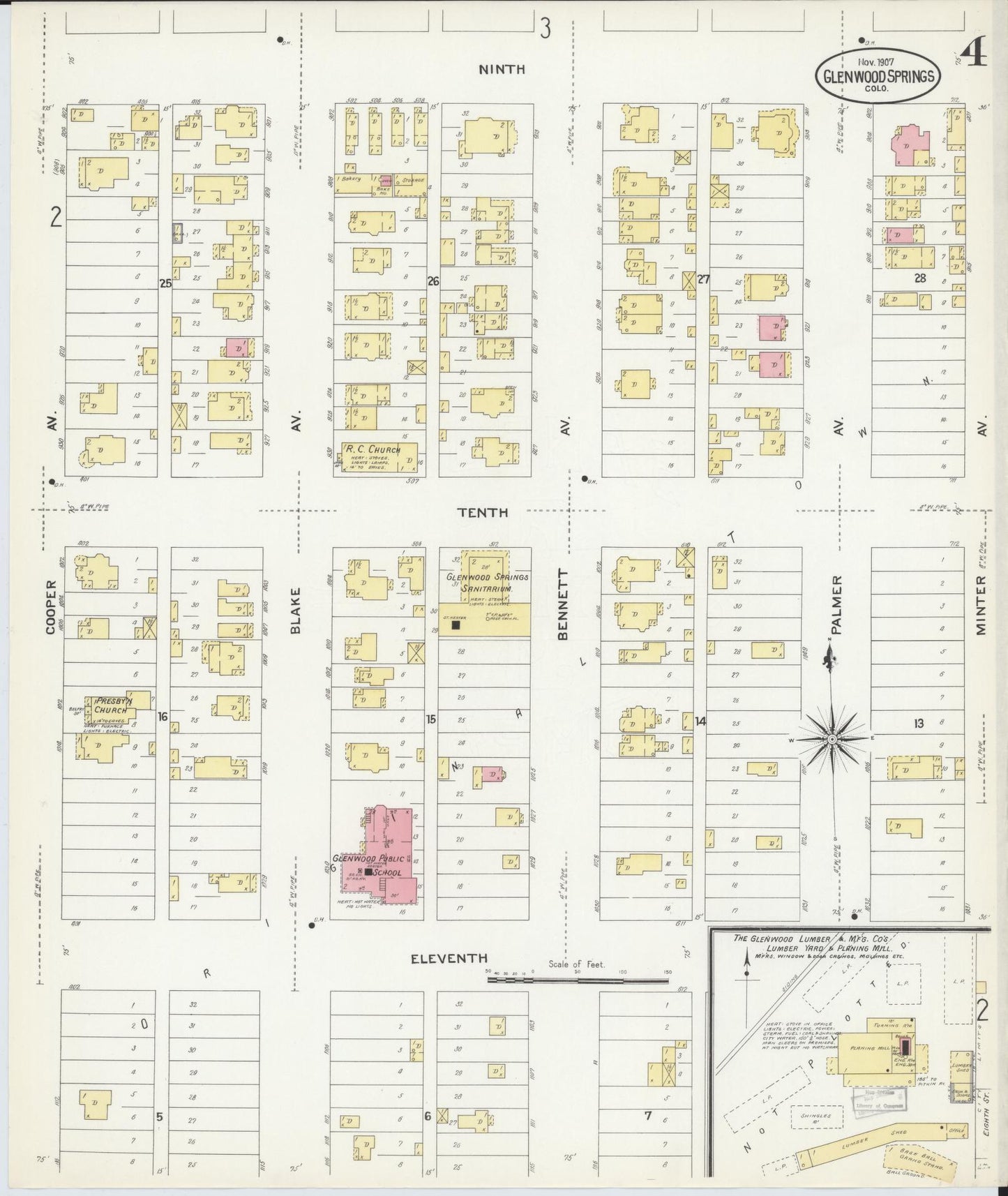 Sanborn Fire Insurance Map from Glenwood Springs, Garfield County, Colorado (1907), Sheet #0004 - Historic Sanborn Fire Insurance Map Print, vintage old map wall art, antique decor, genealogy gift, Colorado Colorado map