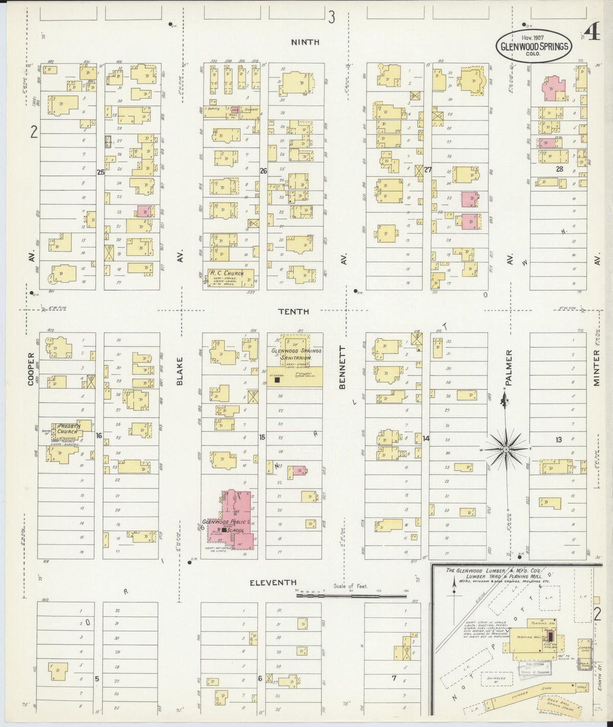 Sanborn Fire Insurance Map from Glenwood Springs, Garfield County, Colorado (1907), Sheet #0004 - Historic Sanborn Fire Insurance Map Print, vintage old map wall art, antique decor, genealogy gift, Colorado Colorado map