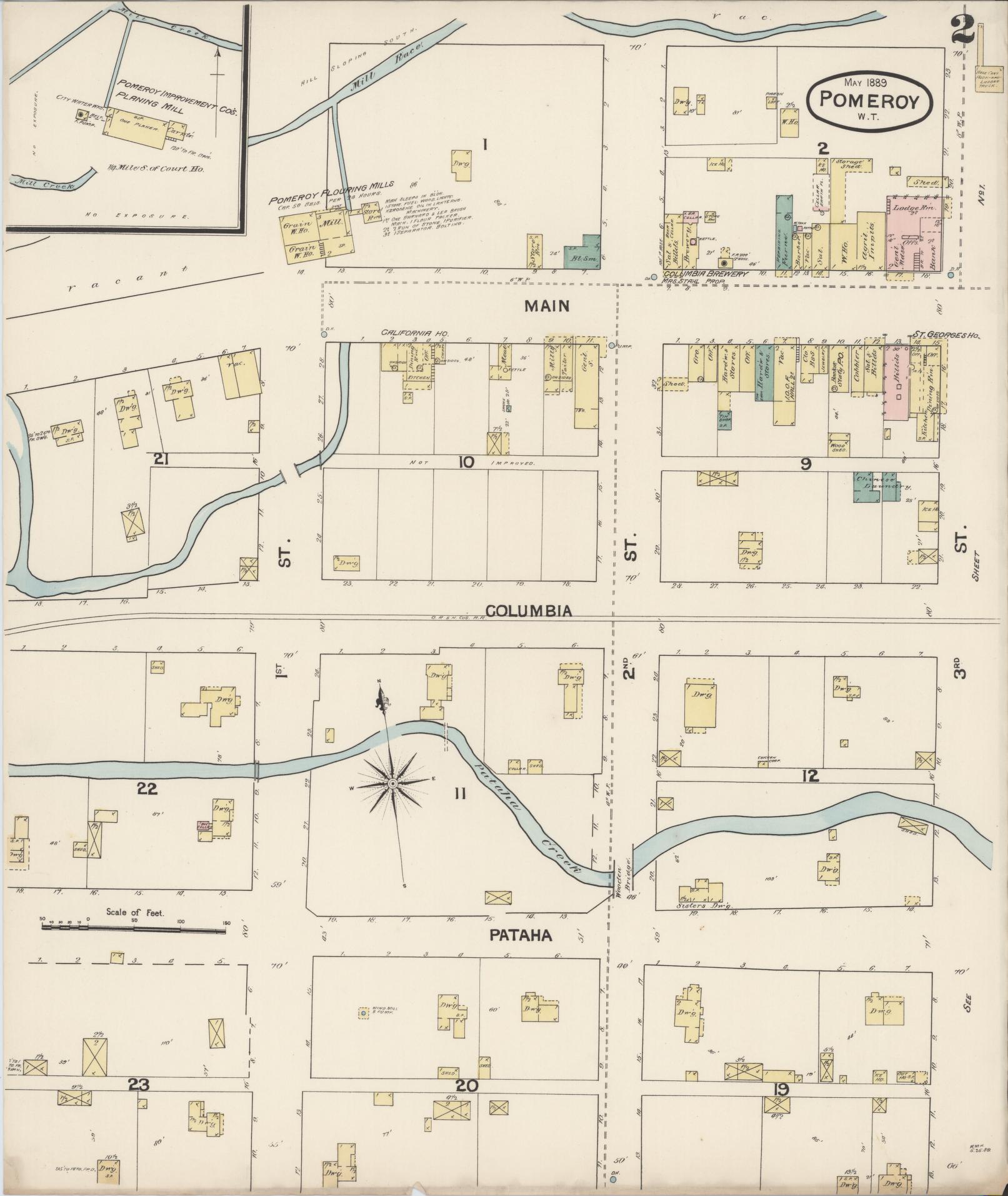 Sanborn Fire Insurance Map from Pomeroy, Garfield County, Washington (1889), Sheet #0002 - Historic Sanborn Fire Insurance Map Print, vintage old map wall art, antique decor, genealogy gift, Washington Washington map