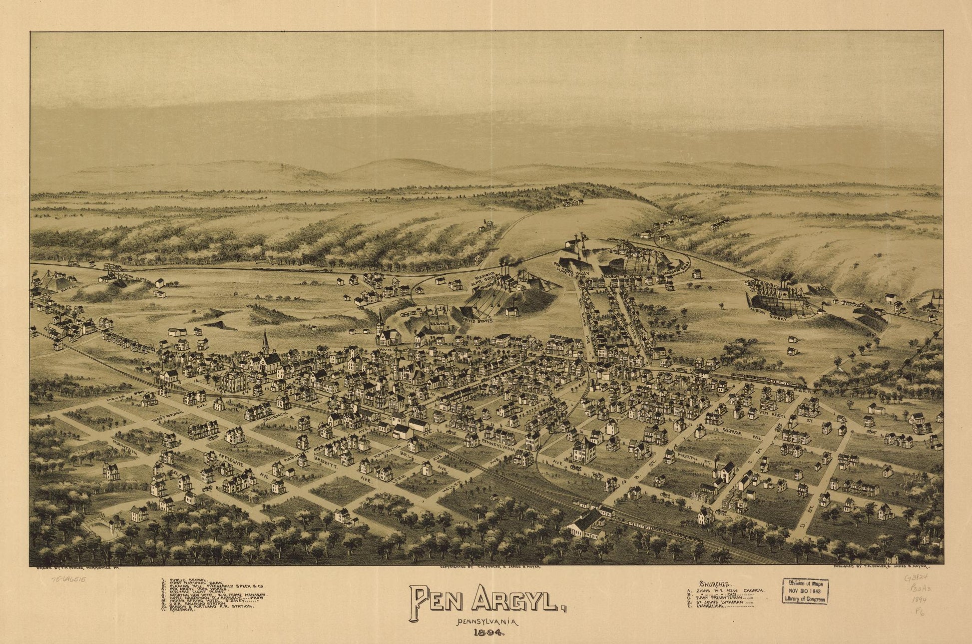 Pen Argyl, Pennsylvania 1894. (1894) – Historic Bird’s-Eye View Panorama Print