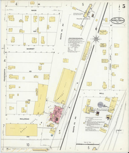 Sanborn Fire Insurance Map from Honey Grove, Fannin County, Texas (1909), Sheet #0005 - Historic Sanborn Fire Insurance Map Print, vintage old map wall art, antique decor, genealogy gift, Texas Texas map