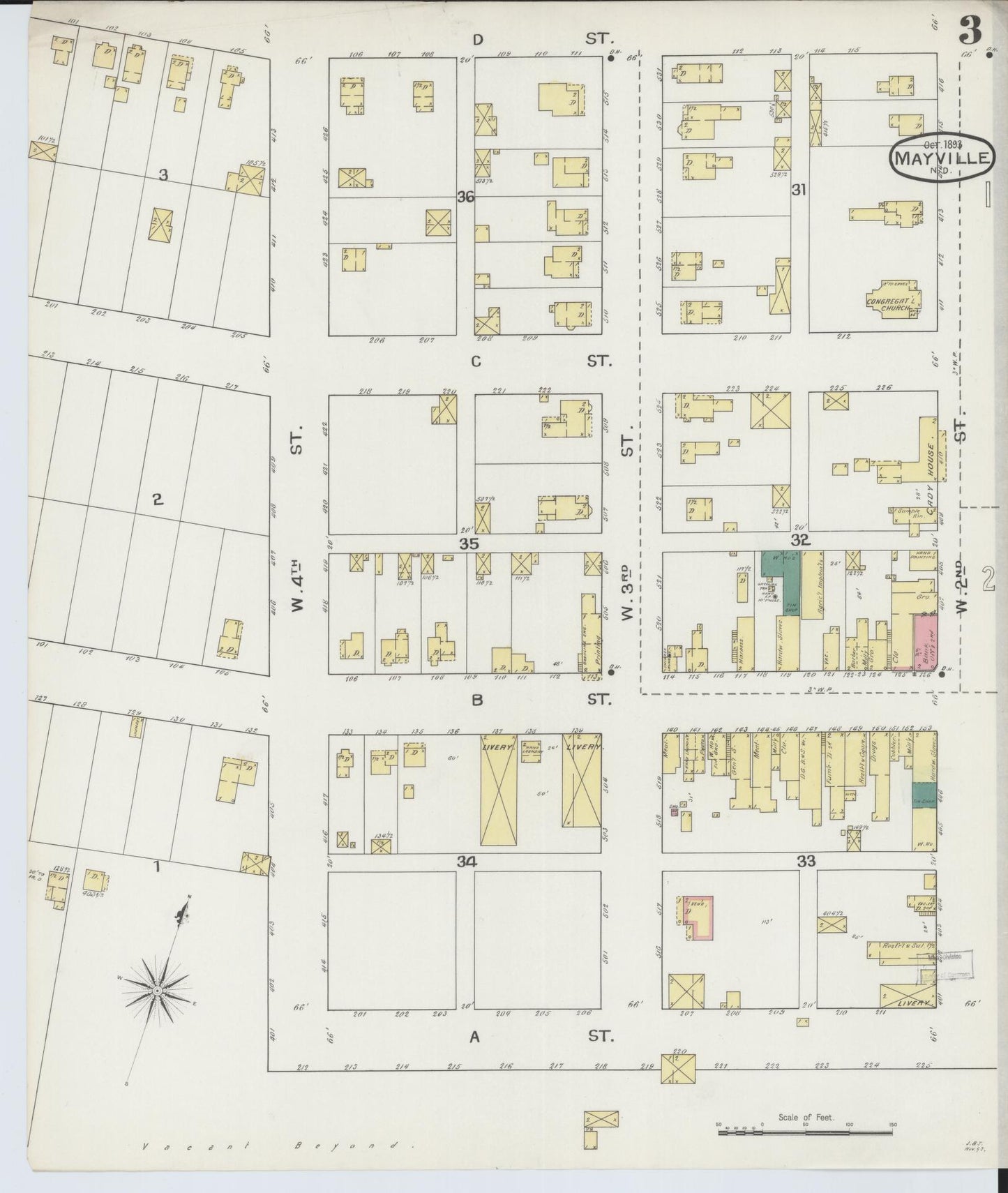Sanborn Fire Insurance Map from Mayville, Traill County, North Dakota (1893), Sheet #0003 - Historic Sanborn Fire Insurance Map Print, vintage old map wall art, antique decor, genealogy gift, North Dakota North Dakota map