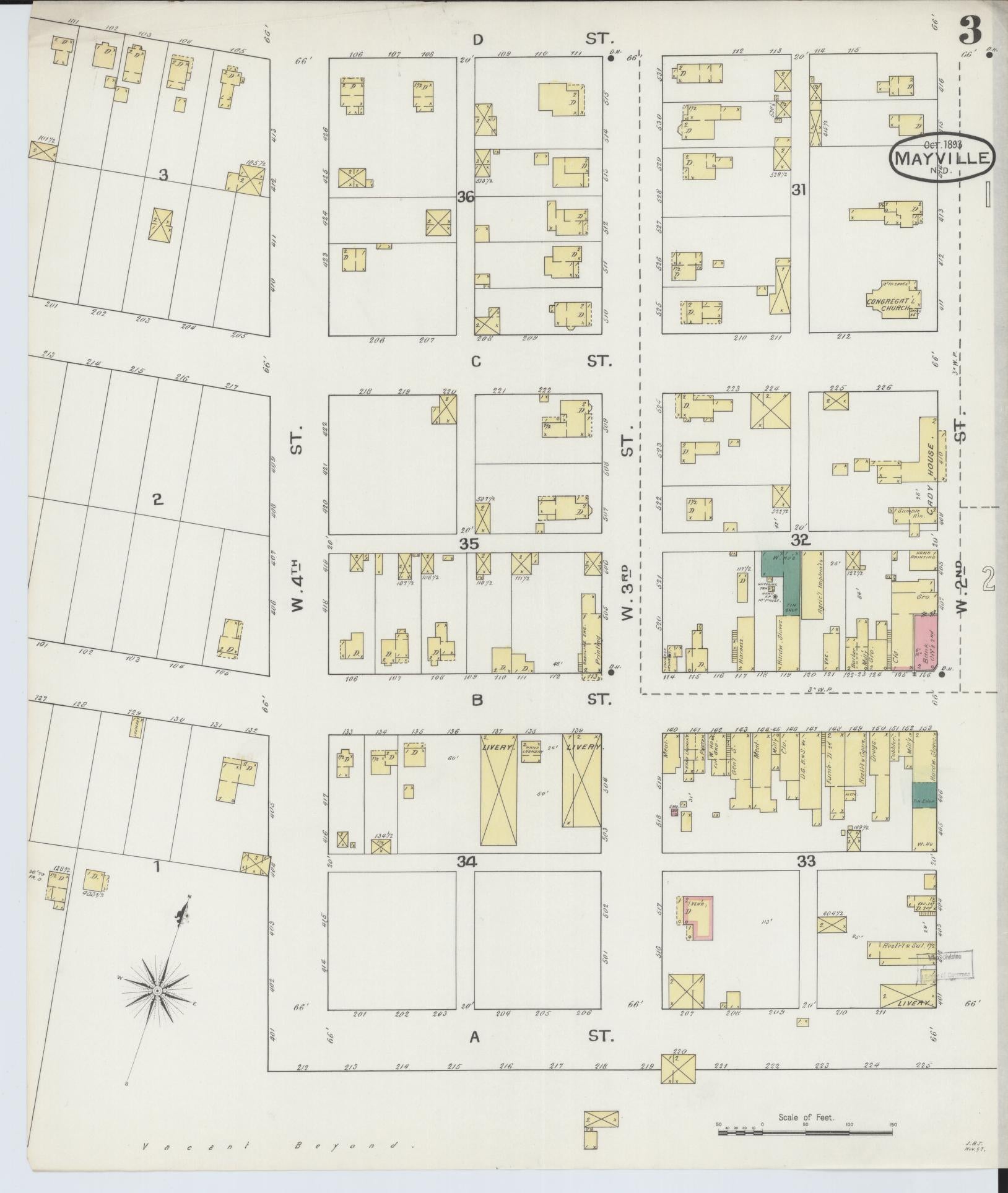 Sanborn Fire Insurance Map from Mayville, Traill County, North Dakota (1893), Sheet #0003 - Historic Sanborn Fire Insurance Map Print, vintage old map wall art, antique decor, genealogy gift, North Dakota North Dakota map
