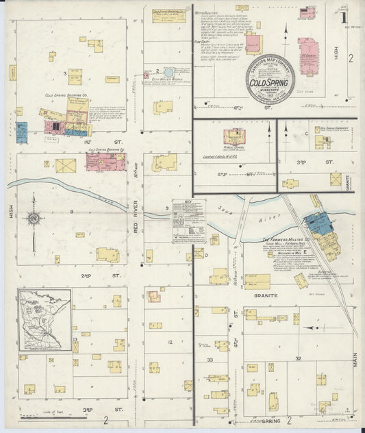 Sanborn Fire Insurance Map from Cold Spring, Stearns County, Minnesota (1913), Sheet #0001 - Historic Sanborn Fire Insurance Map Print, vintage old map wall art, antique decor, genealogy gift, Minnesota Minnesota map