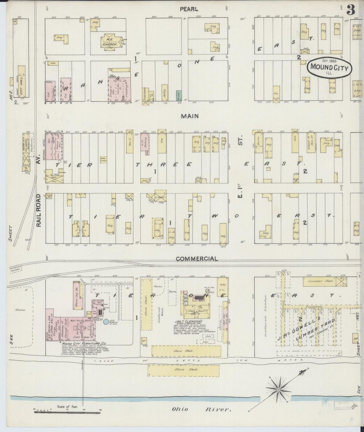 Sanborn Fire Insurance Map from Mound City, Pulaski County, Illinois (1889), Sheet #0003 - Historic Sanborn Fire Insurance Map Print, vintage old map wall art, antique decor, genealogy gift, Illinois Illinois map
