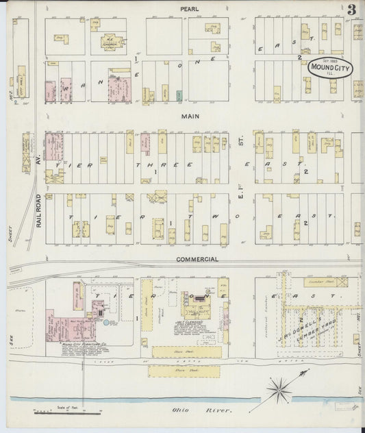 Sanborn Fire Insurance Map from Mound City, Pulaski County, Illinois (1889), Sheet #0003 - Historic Sanborn Fire Insurance Map Print, vintage old map wall art, antique decor, genealogy gift, Illinois Illinois map