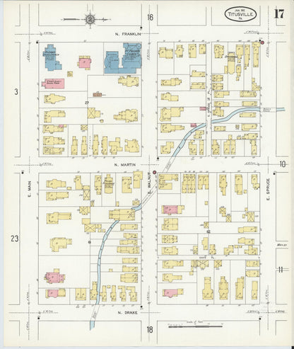 Sanborn Fire Insurance Map from Titusville, Crawford County, Pennsylvania (1912), Sheet #0017 - Historic Sanborn Fire Insurance Map Print, vintage old map wall art, antique decor, genealogy gift, Pennsylvania Pennsylvania map
