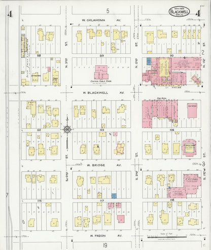 Sanborn Fire Insurance Map from Blackwell, Kay County, Oklahoma (1925), Sheet #0004 - Complete Map Set gallery image, historic Sanborn map, vintage wall art, Oklahoma Oklahoma