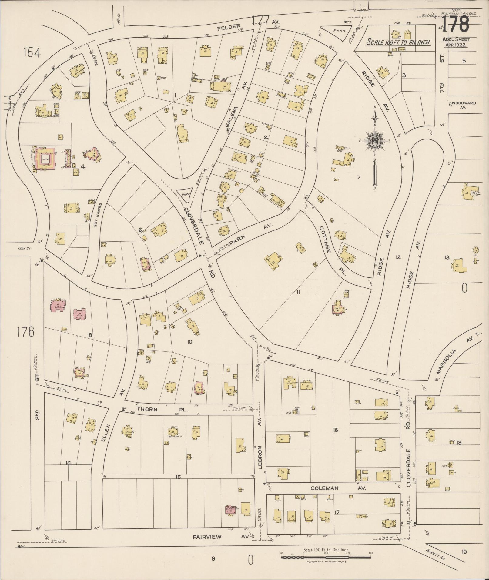 Sanborn Fire Insurance Map from Montgomery, Montgomery County, Alabama (1922), Sheet #0178 - Complete Map Set gallery image, historic Sanborn map, vintage wall art, Alabama Alabama