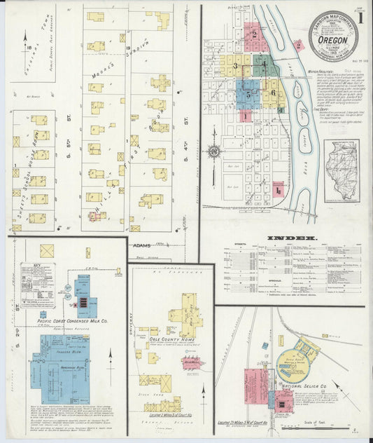 Sanborn Fire Insurance Map from Oregon, Ogle County, Illinois (1913), Sheet #0001 - Complete Map Set gallery image, historic Sanborn map, vintage wall art, Oregon Oregon