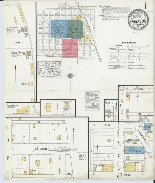 Sanborn Fire Insurance Map from Faulkton, Faulk County, South Dakota (1921), Sheet #0001 - Historic Sanborn Fire Insurance Map Print, vintage old map wall art, antique decor, genealogy gift, South Dakota South Dakota map