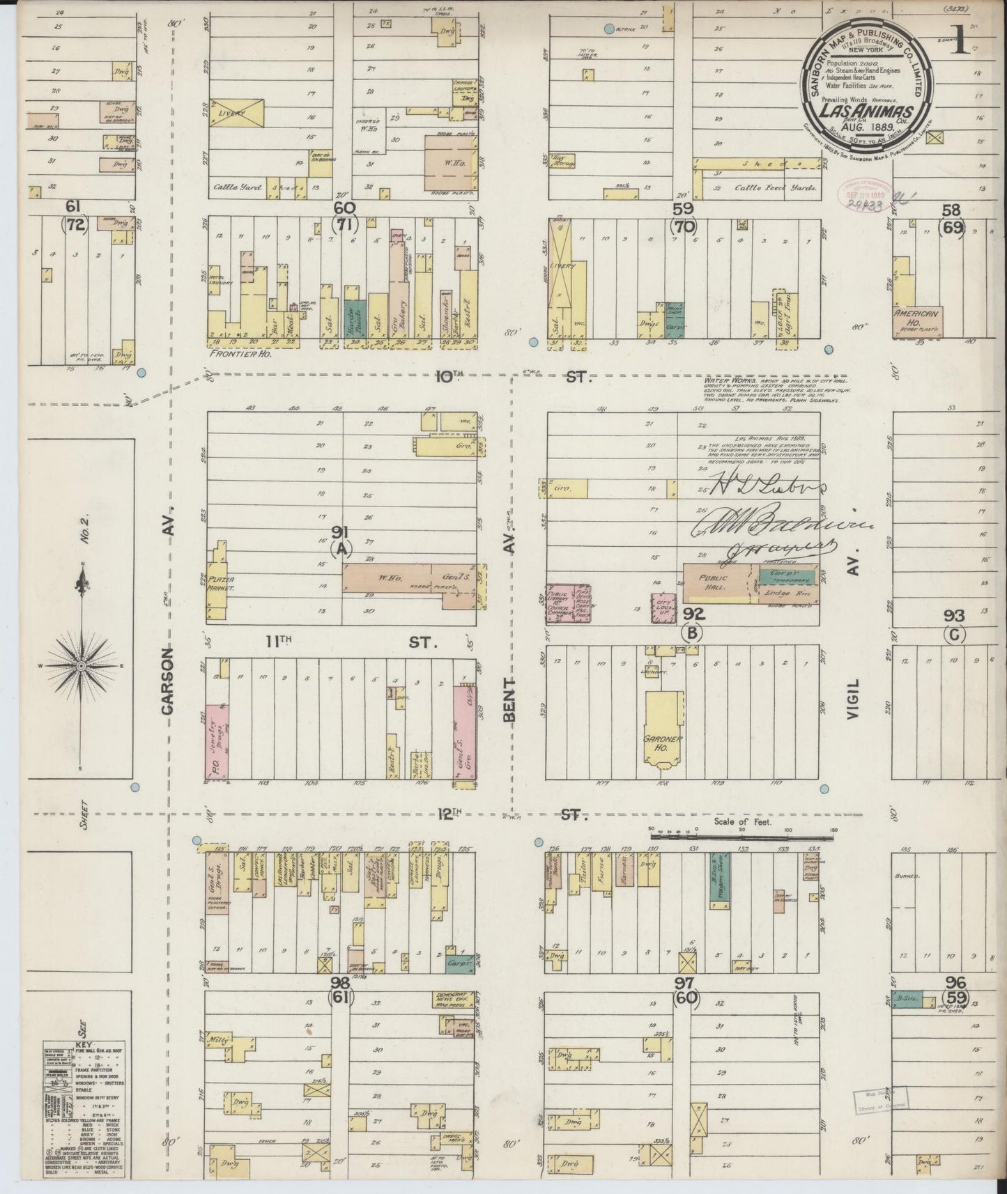 Sanborn Fire Insurance Map from Las Animas, Bent County, Colorado (1889), Sheet #0001 - Complete Map Set gallery image, historic Sanborn map, vintage wall art, Colorado Colorado