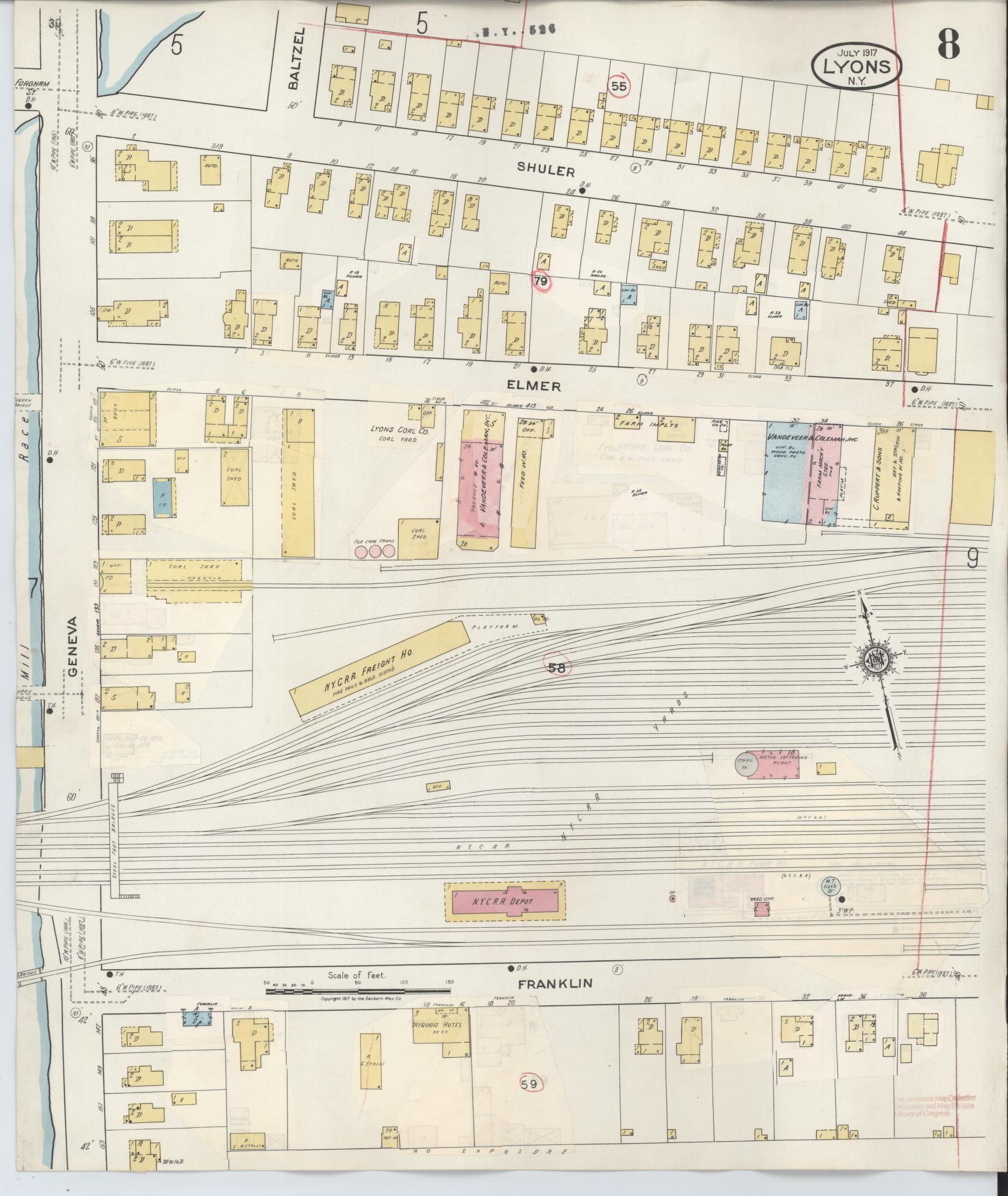 Sanborn Fire Insurance Map from Lyons, Wayne County, New York (1949), Sheet #0008 - Complete Map Set gallery image, historic Sanborn map, vintage wall art, New York New York