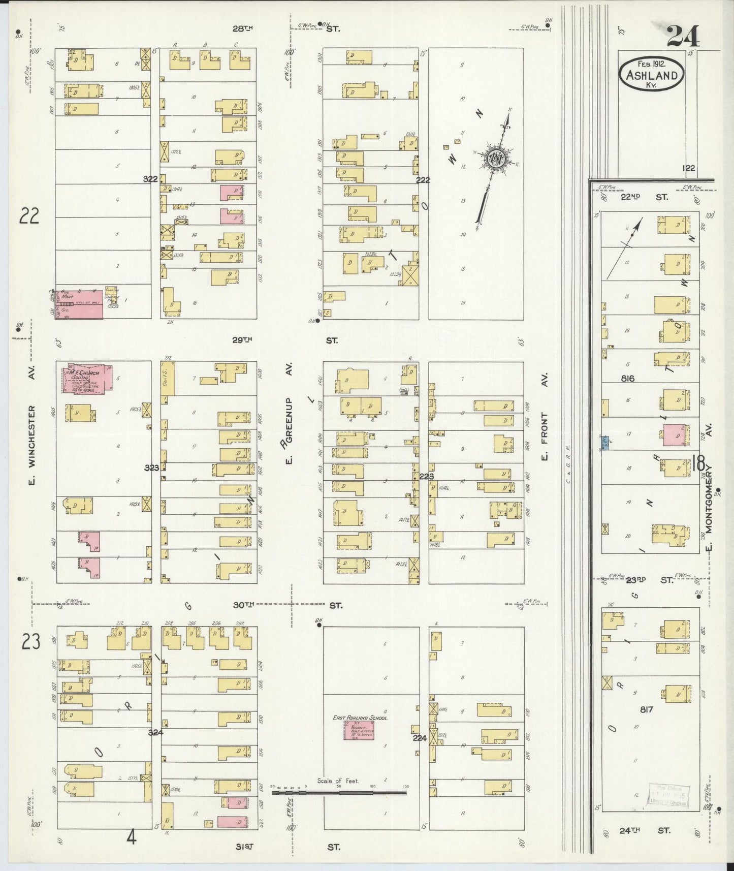 Sanborn Fire Insurance Map from Ashland, Boyd County, Kentucky (1912), Sheet #0024 - Complete Map Set gallery image, historic Sanborn map, vintage wall art, Kentucky Kentucky
