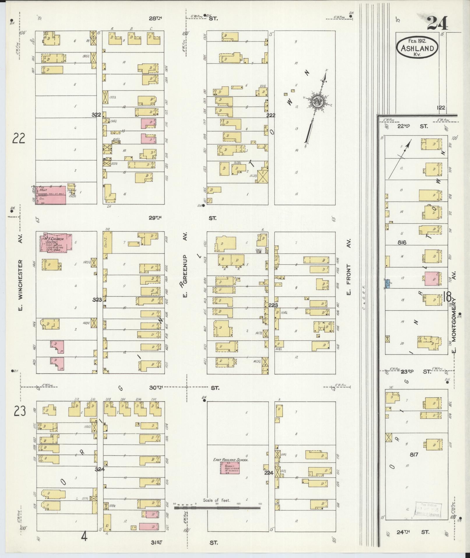 Sanborn Fire Insurance Map from Ashland, Boyd County, Kentucky (1912), Sheet #0024 - Complete Map Set gallery image, historic Sanborn map, vintage wall art, Kentucky Kentucky