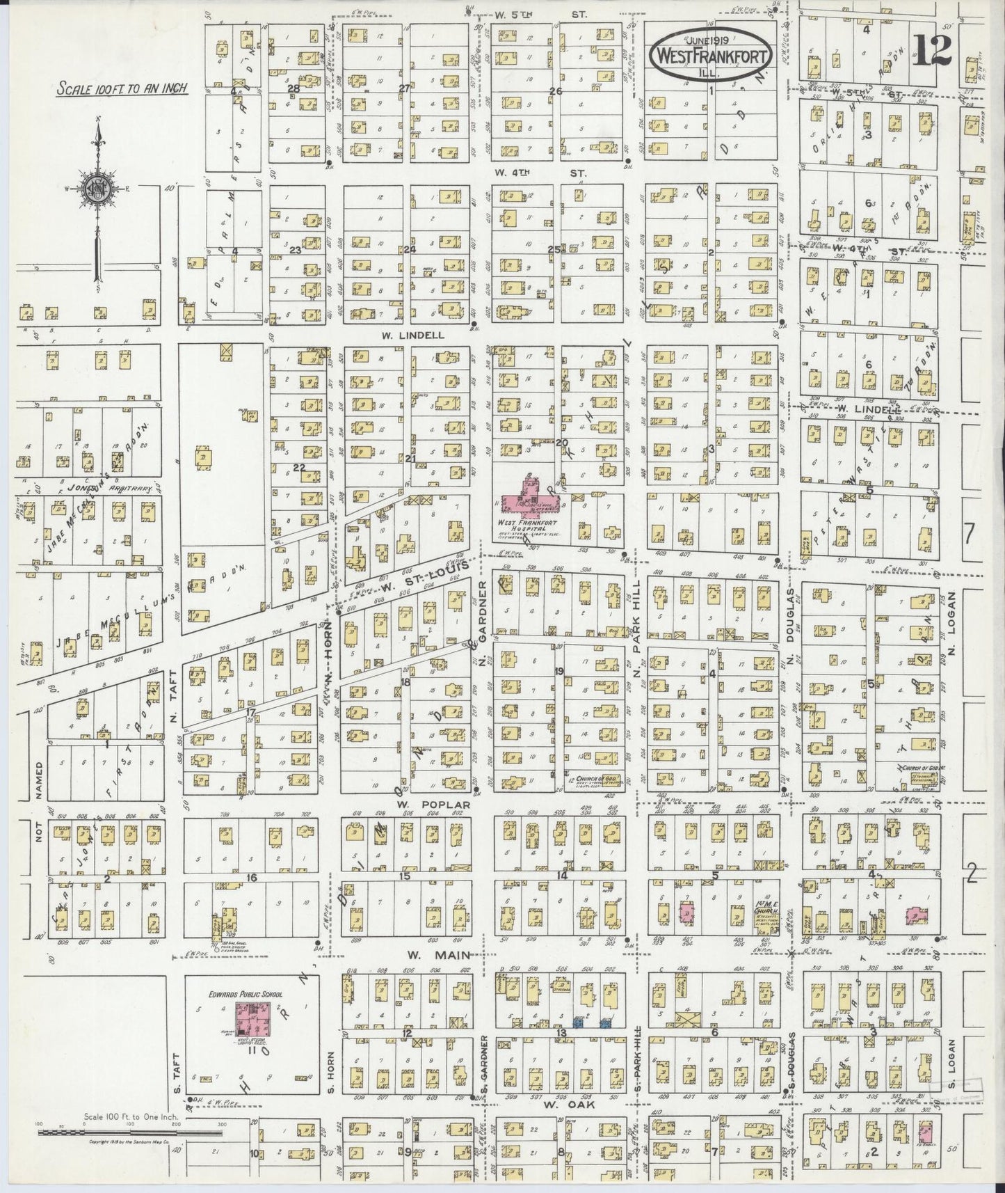 Sanborn Fire Insurance Map from West Frankfort, Franklin County, Illinois (1919), Sheet #0012 - Complete Map Set gallery image, historic Sanborn map, vintage wall art, Illinois Illinois