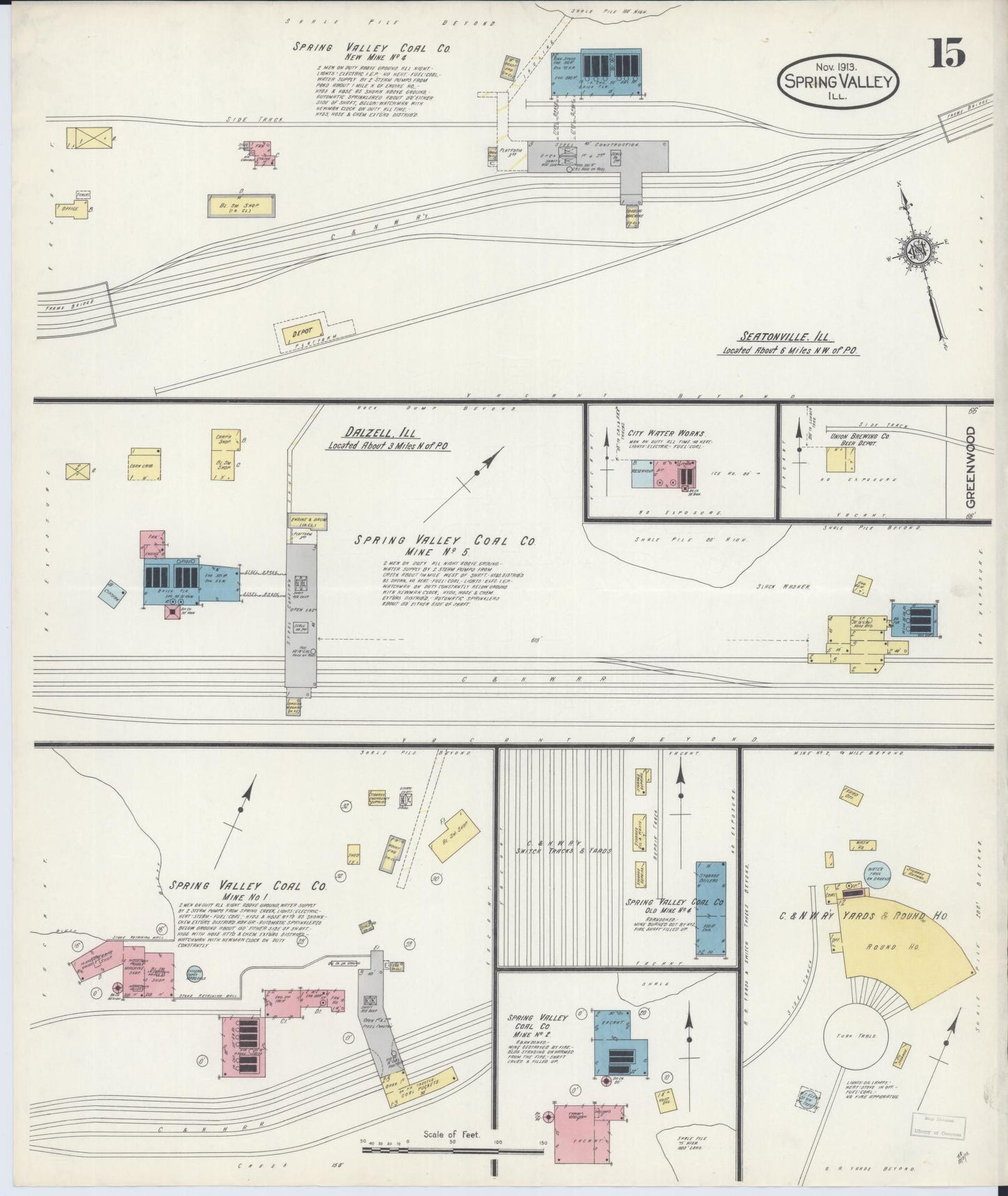 Sanborn Fire Insurance Map from Spring Valley, Bureau County, Illinois (1913), Sheet #0015 - Complete Map Set gallery image, historic Sanborn map, vintage wall art, Illinois Illinois