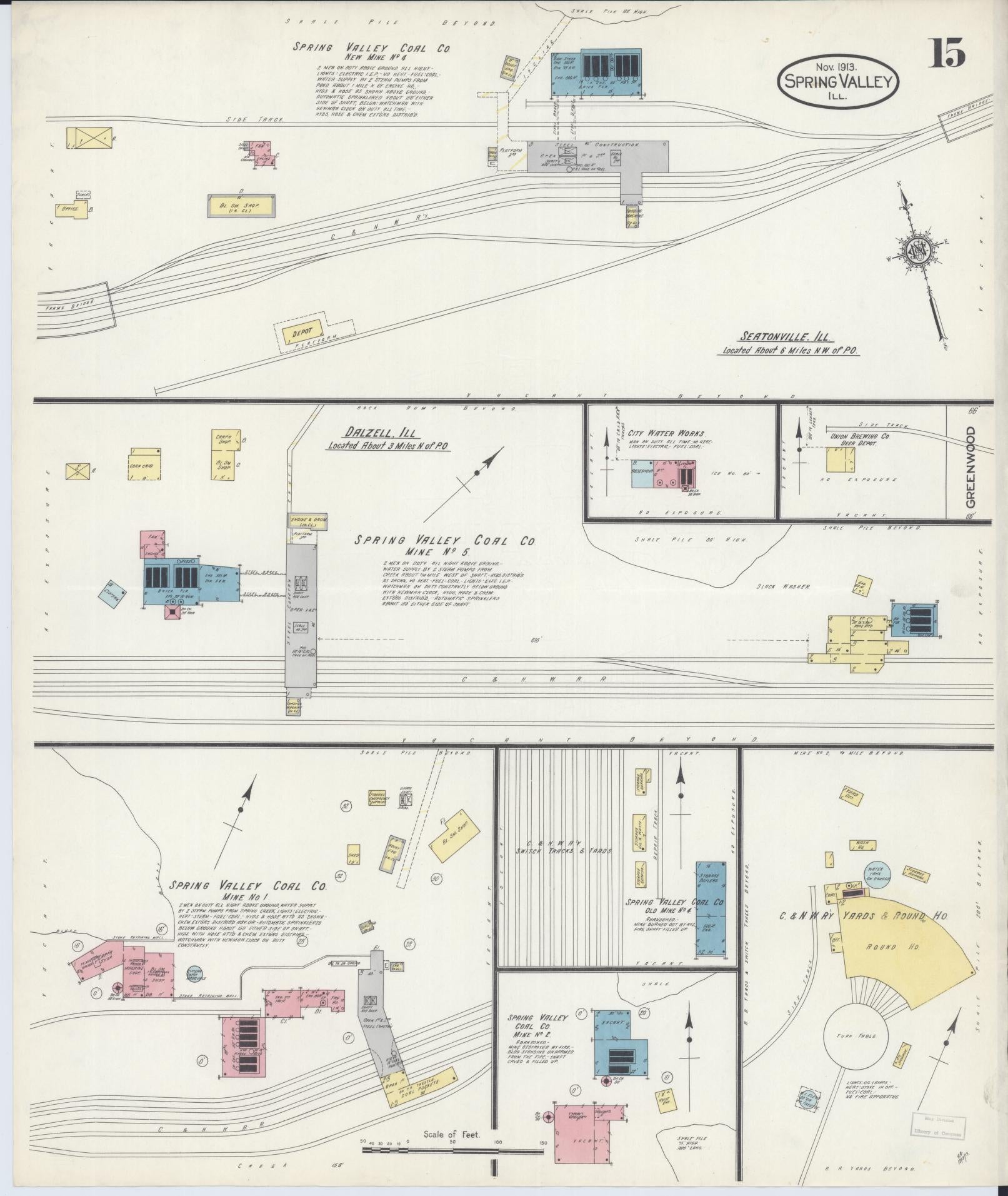Sanborn Fire Insurance Map from Spring Valley, Bureau County, Illinois (1913), Sheet #0015 - Complete Map Set gallery image, historic Sanborn map, vintage wall art, Illinois Illinois