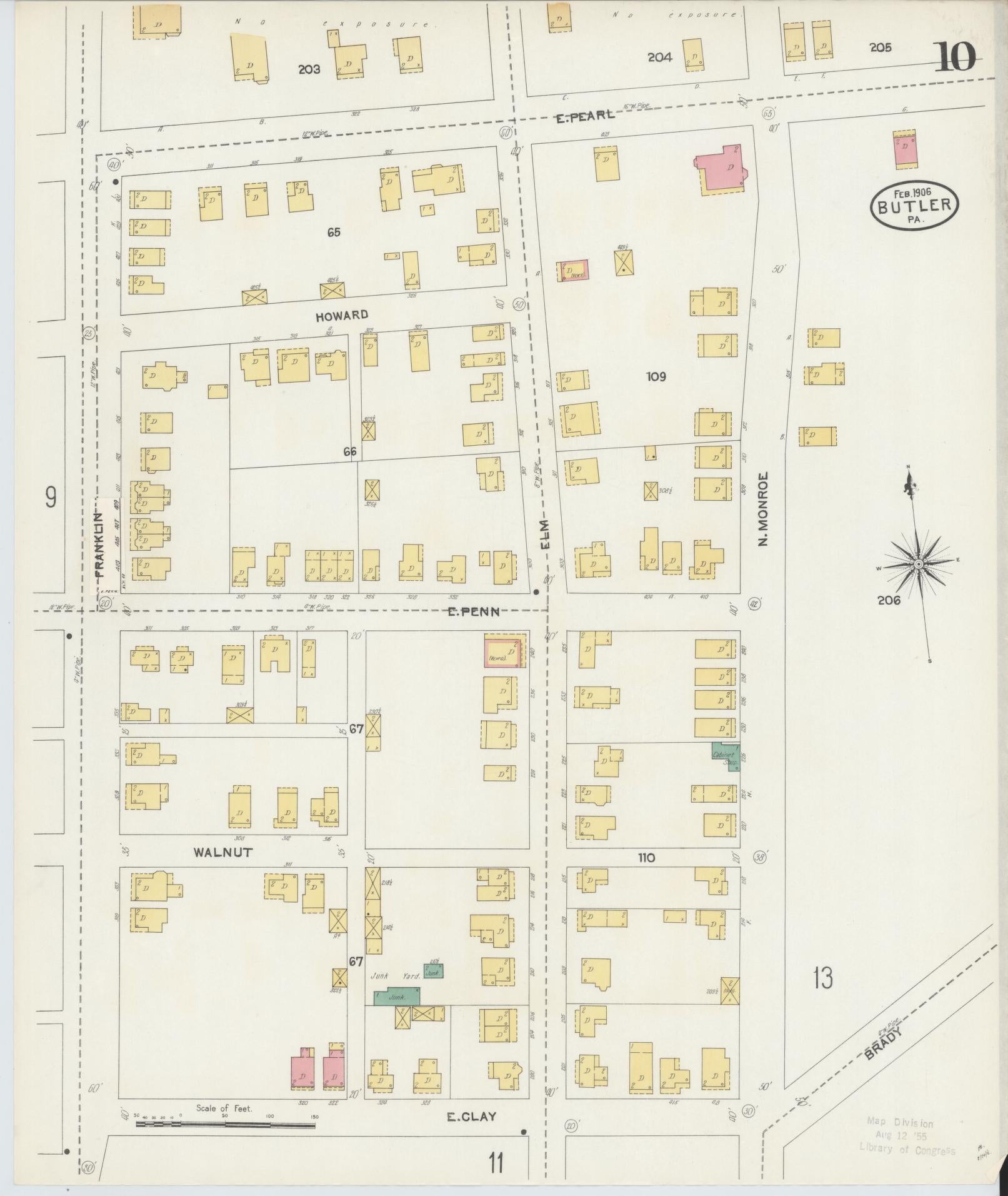 Sanborn Fire Insurance Map from Butler, Butler County, Pennsylvania (1906), Sheet #0010 - Historic Sanborn Fire Insurance Map Print, vintage old map wall art, antique decor, genealogy gift, Pennsylvania Pennsylvania map