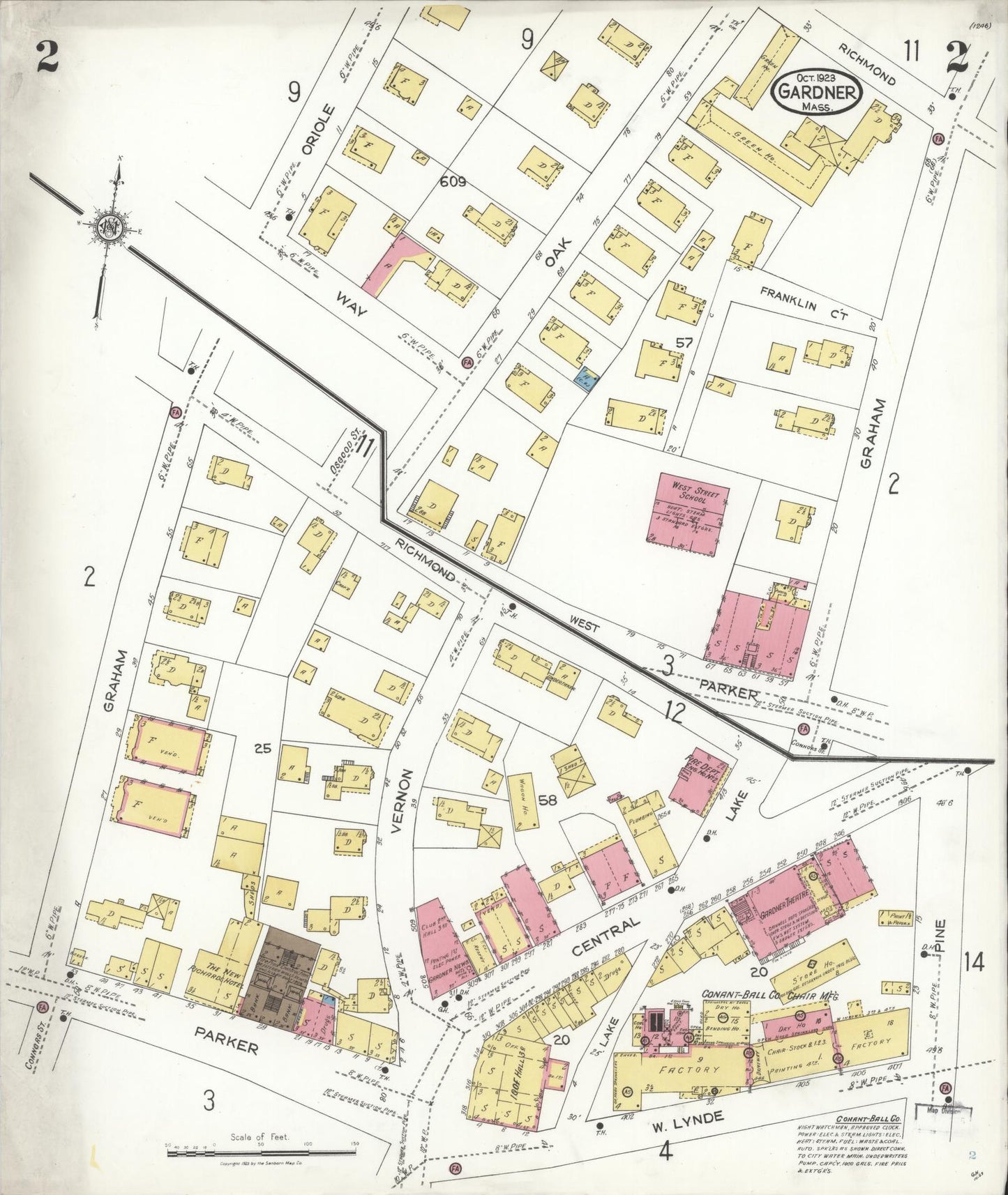 Sanborn Fire Insurance Map from Gardner, Worcester County, Massachusetts (1923), Sheet #0002 - Complete Map Set gallery image, historic Sanborn map, vintage wall art, Massachusetts Massachusetts