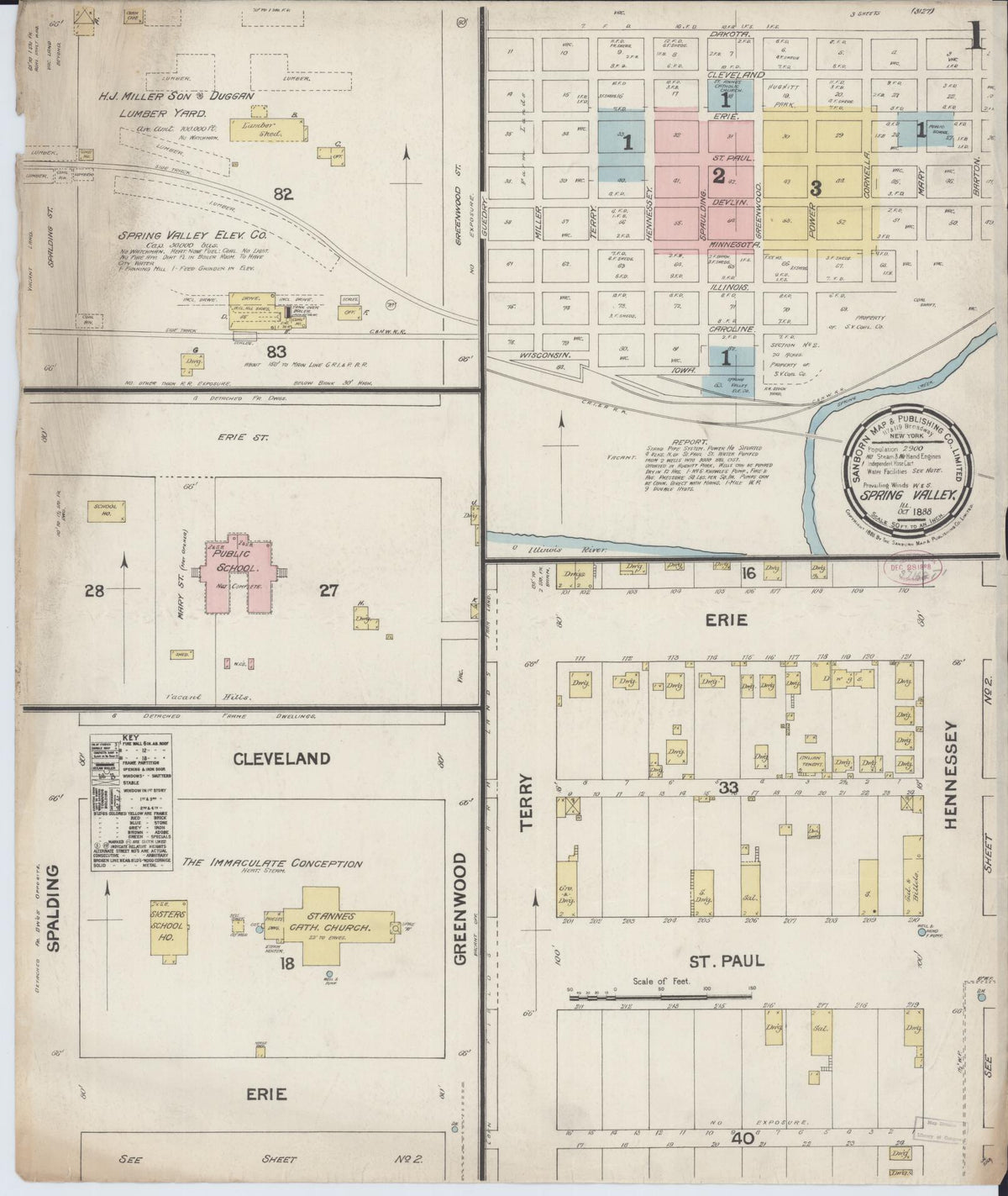 Sanborn Fire Insurance Map from Spring Valley, Bureau County, Illinois (1888), Sheet #0001 - Complete Map Set gallery image, historic Sanborn map, vintage wall art, Illinois Illinois
