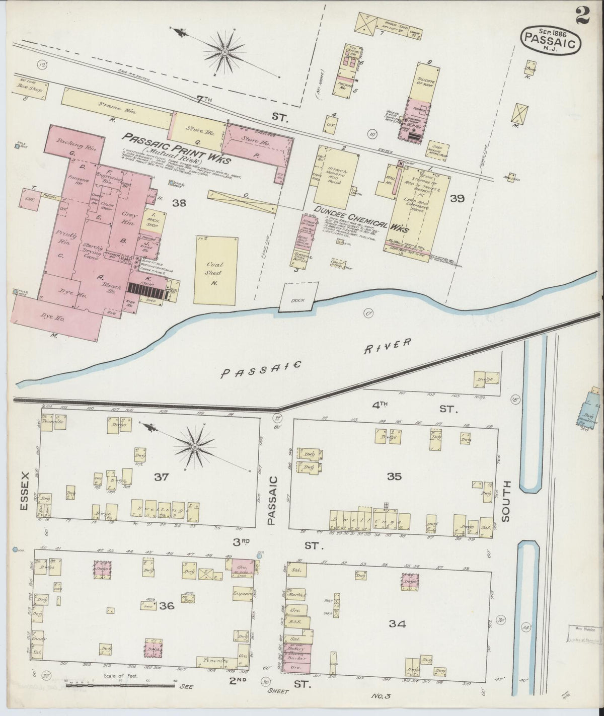 Sanborn Fire Insurance Map from Passaic, Passaic County, New Jersey (1886), Sheet #0001 - Historic Sanborn Fire Insurance Map Print, vintage old map wall art, antique decor, genealogy gift, New Jersey New Jersey map