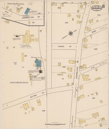 Sanborn Fire Insurance Map from Marianna, Jackson County, Florida (1922), Sheet #0008 - Historic Sanborn Fire Insurance Map Print, vintage old map wall art, antique decor, genealogy gift, Florida Florida map