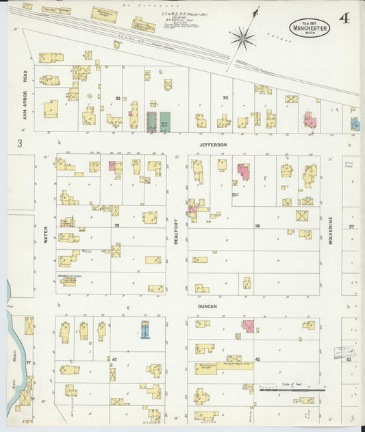 Sanborn Fire Insurance Map from Manchester, Washtenaw County, Michigan (1907), Sheet #0004 - Historic Sanborn Fire Insurance Map Print, vintage old map wall art, antique decor, genealogy gift, Michigan Michigan map