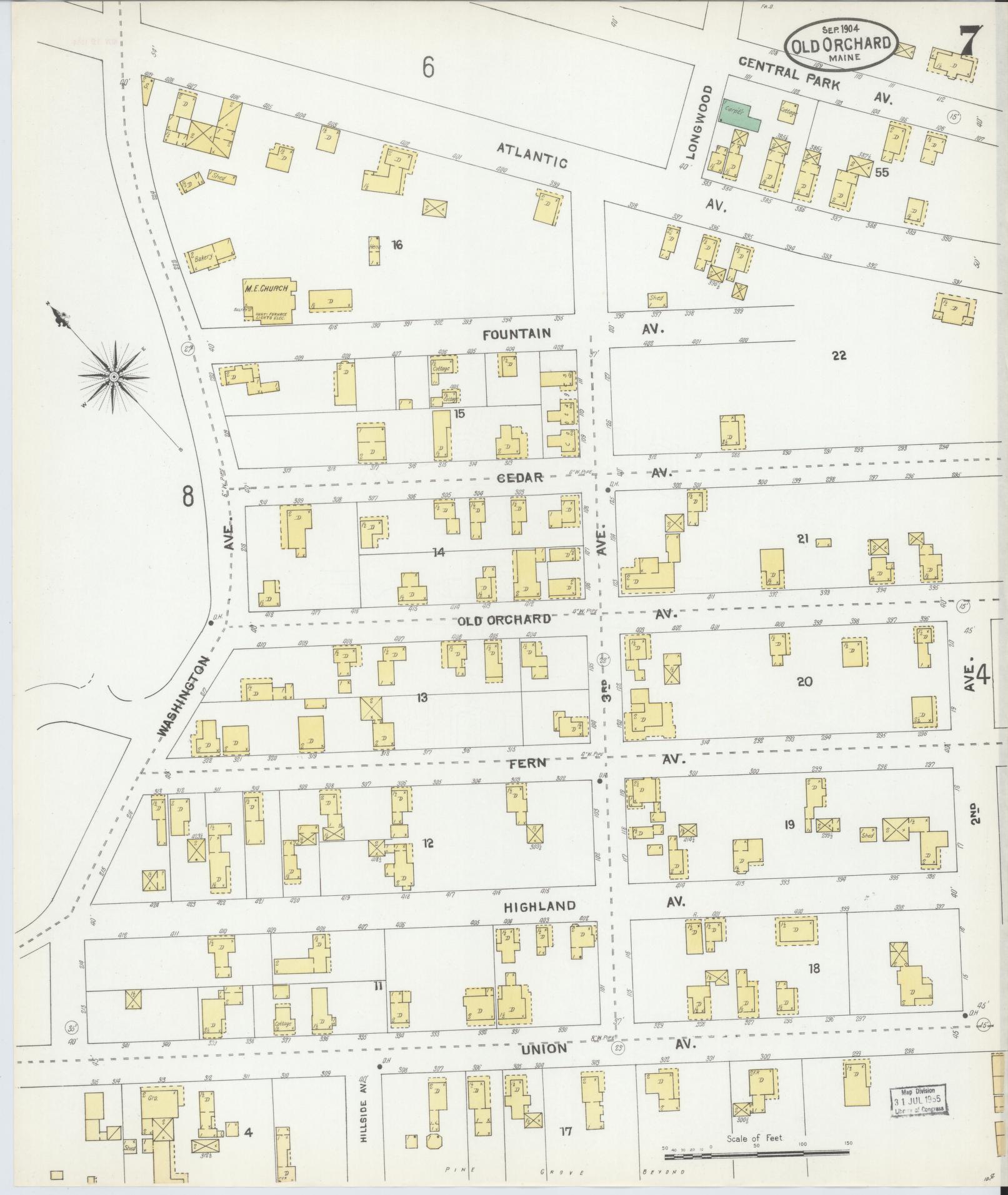 Sanborn Fire Insurance Map from Old Orchard, York County, Maine (1904), Sheet #0007 - Historic Sanborn Fire Insurance Map Print, vintage old map wall art, antique decor, genealogy gift, Maine Maine map