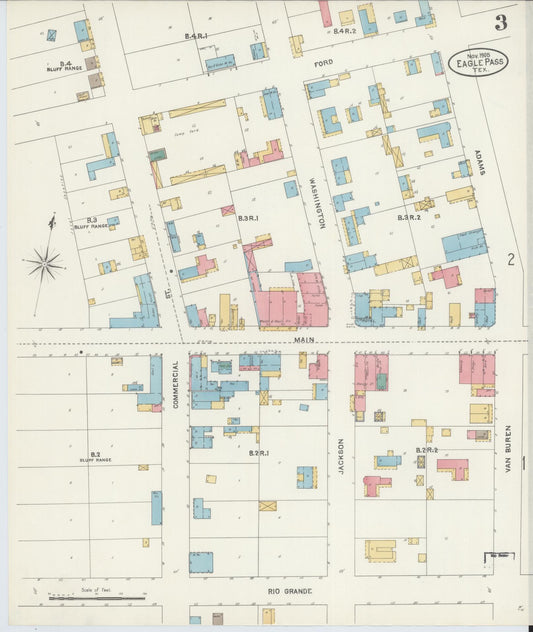 Sanborn Fire Insurance Map from Eagle Pass, Maverick County, Texas (1905), Sheet #0003 - Historic Sanborn Fire Insurance Map Print, vintage old map wall art, antique decor, genealogy gift, Texas Texas map
