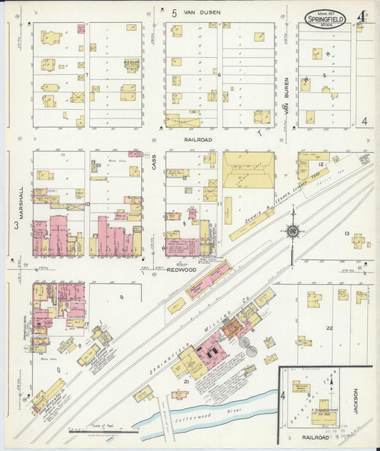 Sanborn Fire Insurance Map from Springfield, Brown County, Minnesota (1917), Sheet #0004 - Historic Sanborn Fire Insurance Map Print, vintage old map wall art, antique decor, genealogy gift, Minnesota Minnesota map