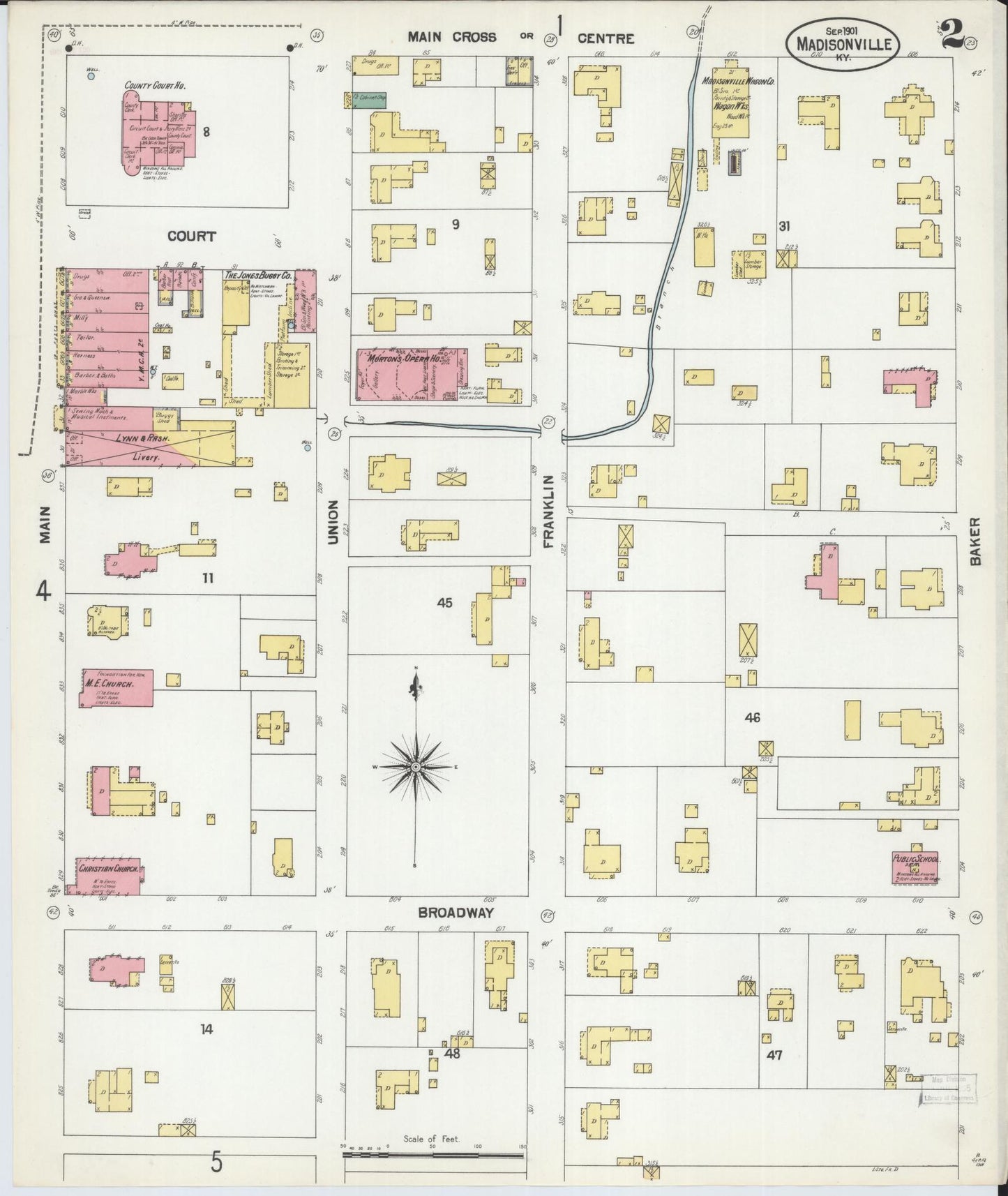 Sanborn Fire Insurance Map from Madisonville, Hopkins County, Kentucky (1901), Sheet #0002 - Complete Map Set gallery image, historic Sanborn map, vintage wall art, Kentucky Kentucky