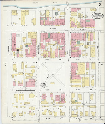 Sanborn Fire Insurance Map from Beardstown, Cass County, Illinois (1906), Sheet #0003 - Complete Map Set gallery image, historic Sanborn map, vintage wall art, Illinois Illinois