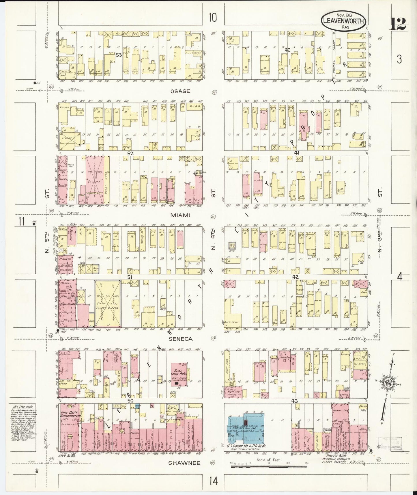 Sanborn Fire Insurance Map from Leavenworth, Leavenworth County, Kansas (1913), Sheet #0013 - Complete Map Set gallery image, historic Sanborn map, vintage wall art, Kansas Kansas