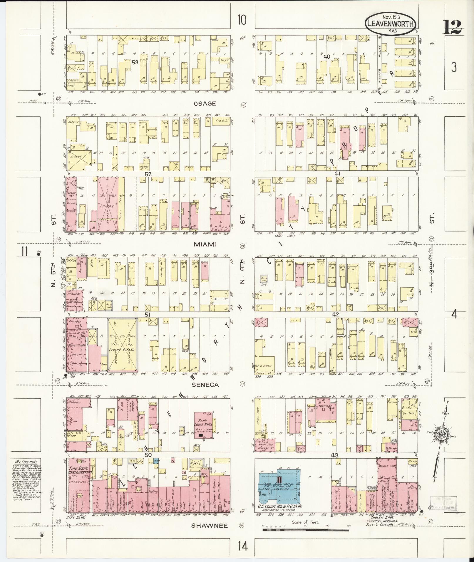 Sanborn Fire Insurance Map from Leavenworth, Leavenworth County, Kansas (1913), Sheet #0013 - Complete Map Set gallery image, historic Sanborn map, vintage wall art, Kansas Kansas