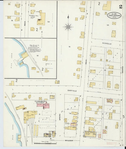 Sanborn Fire Insurance Map from East Jordan, Charlevoix County, Michigan (1905), Sheet #0002 - Complete Map Set gallery image, historic Sanborn map, vintage wall art, Michigan Michigan