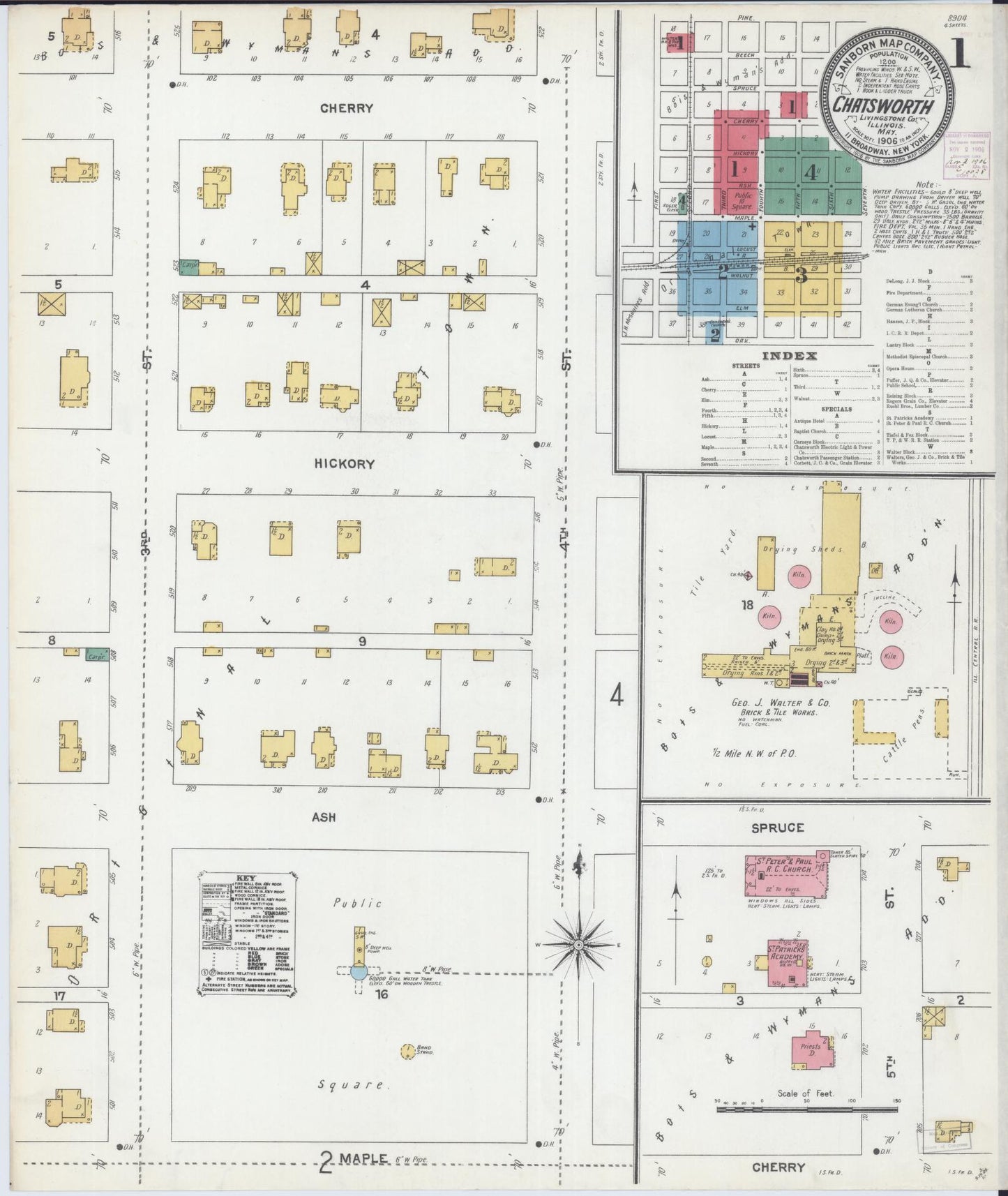 Sanborn Fire Insurance Map from Chatsworth, Livingston County, Illinois (1906), Sheet #0001 - Complete Map Set gallery image, historic Sanborn map, vintage wall art, Illinois Illinois