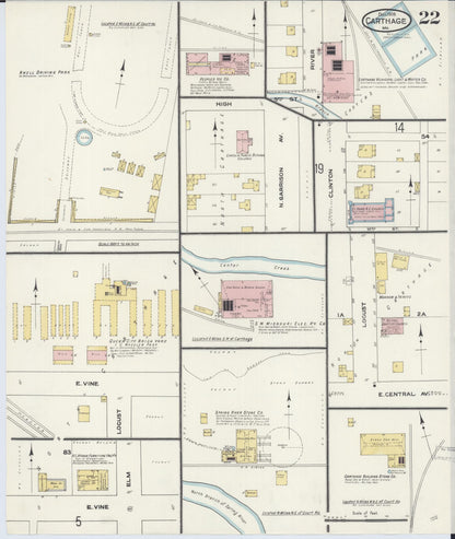 Sanborn Fire Insurance Map from Carthage, Jasper County, Missouri (1909), Sheet #0022 - Complete Map Set gallery image, historic Sanborn map, vintage wall art, Missouri Missouri