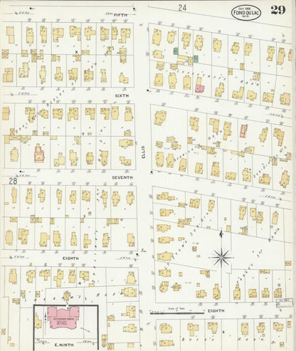 Sanborn Fire Insurance Map from Fond du Lac, Fond du Lac County, Wisconsin (1908), Sheet #0029 - Historic Sanborn Fire Insurance Map Print, vintage old map wall art, antique decor, genealogy gift, Wisconsin Wisconsin map